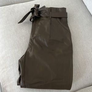 NWT Lucy Paris Belted Paper Bag Trousers in Olive Faux Leather Sz L